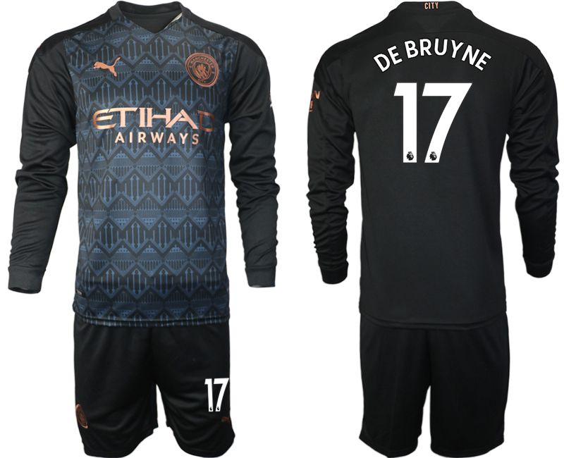 Men 2020-2021 club Manchester city home long sleeve #17 black Soccer Jerseys